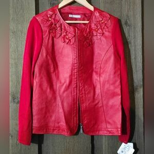 vintage Peter nygard lip stick red leather rose rosette light cardigan jacket MD